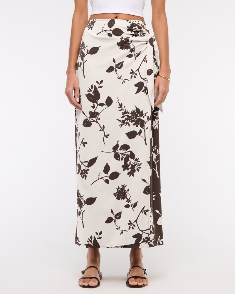 Mid Rise Wrap Maxi Skirt(brown pattern,XXS)