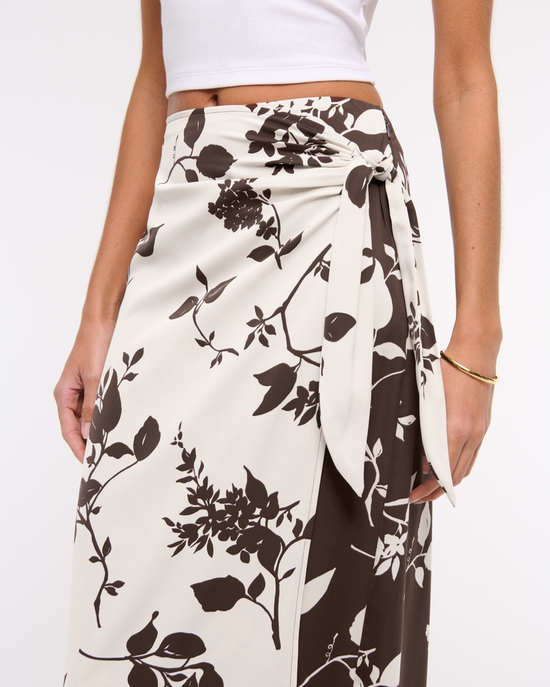 Mid Rise Wrap Maxi Skirt(brown pattern,XXS)