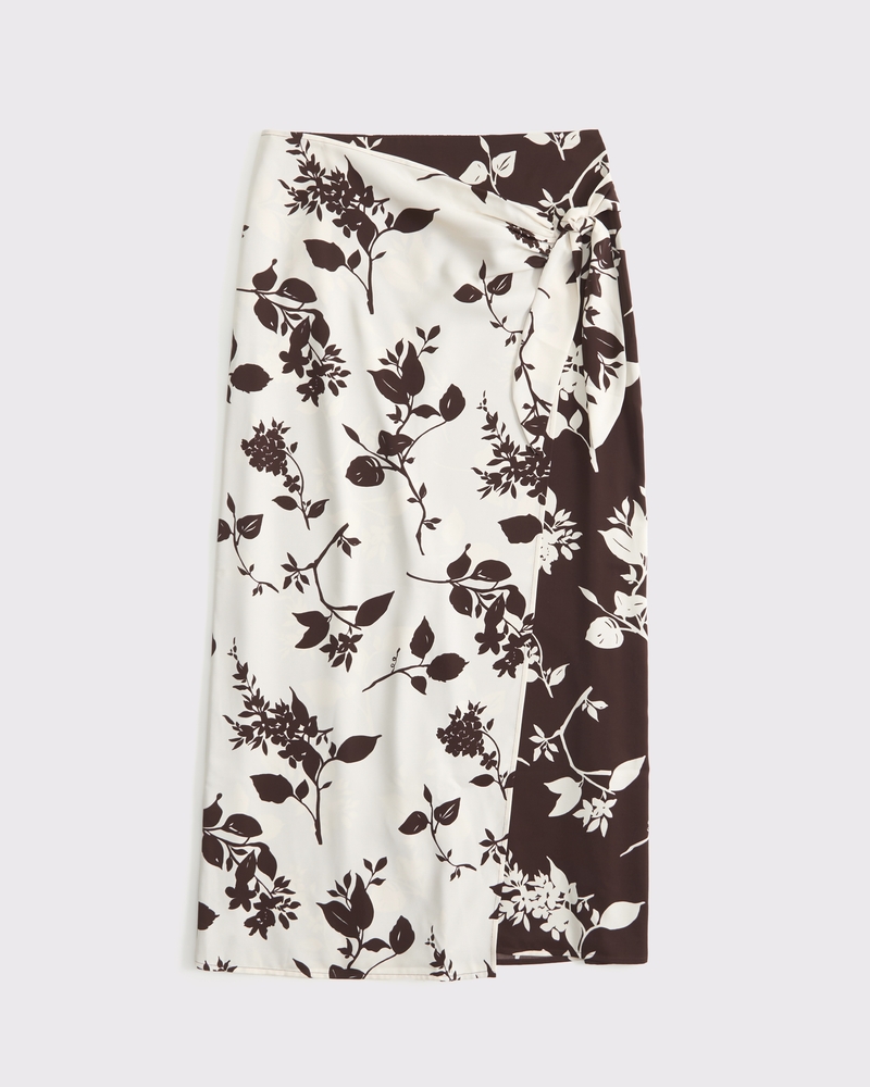 Mid Rise Wrap Maxi Skirt(brown pattern,XXS)