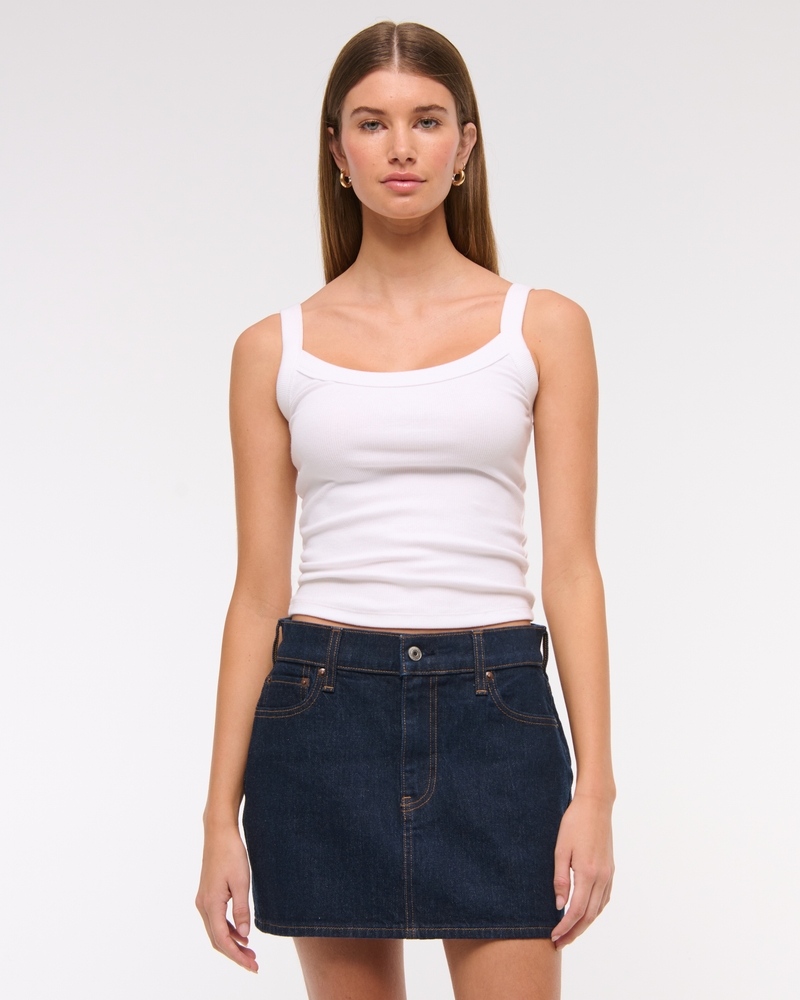 Mid Rise Denim Mini Skirt(dark denim,23)