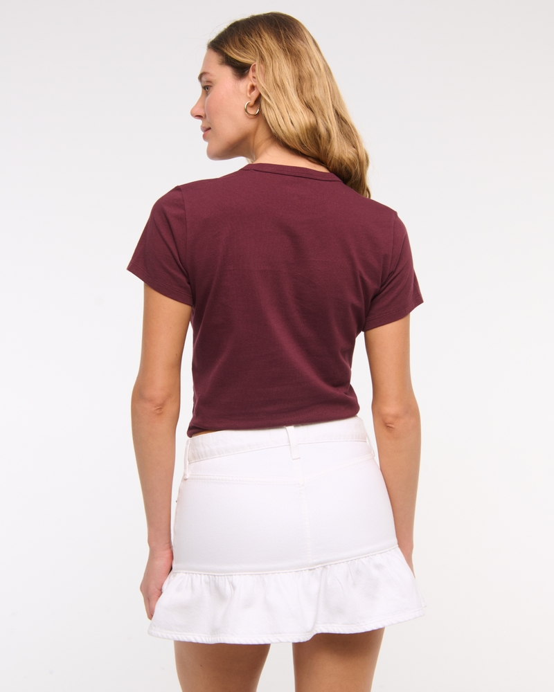 Mid Rise Drop-Waist Ruffle Denim Mini Skirt(white,23)