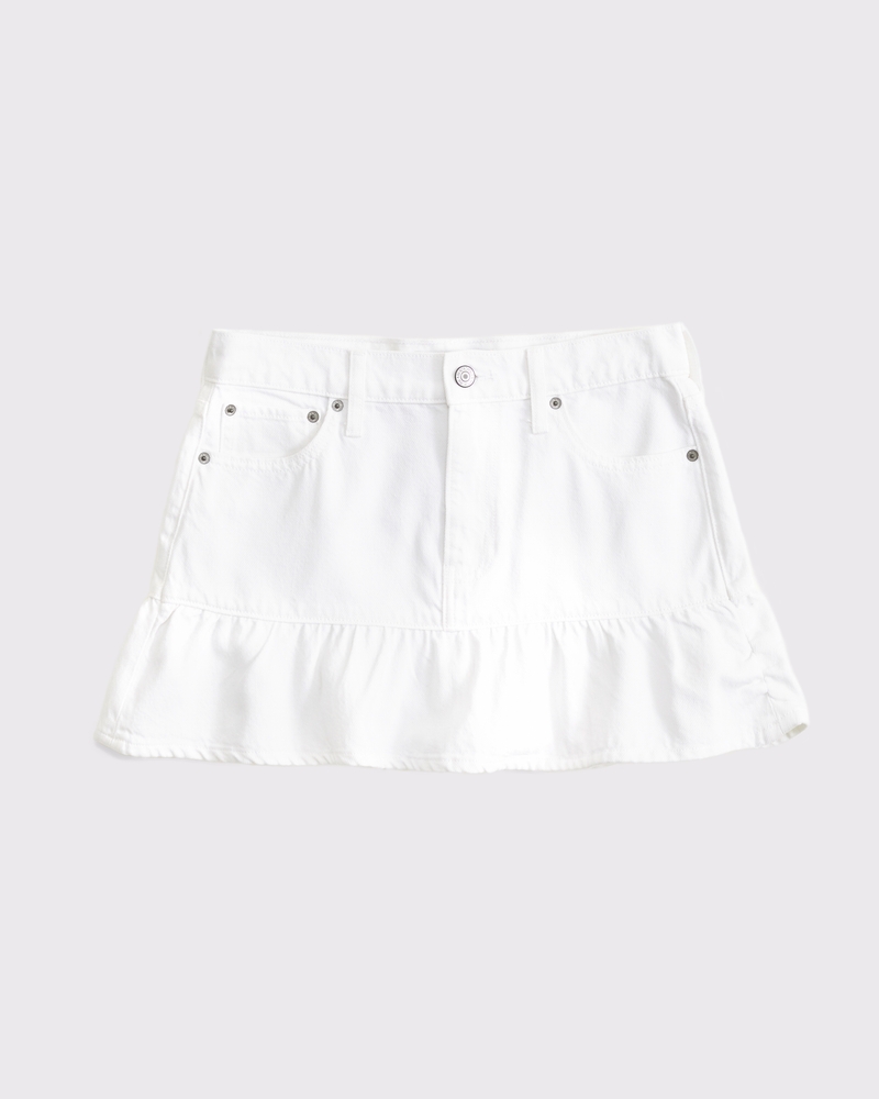 Mid Rise Drop-Waist Ruffle Denim Mini Skirt(white,23)