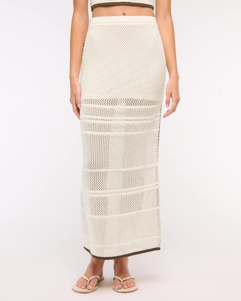 Mid Rise Crochet-Style Maxi Skirt(cream,XXS)