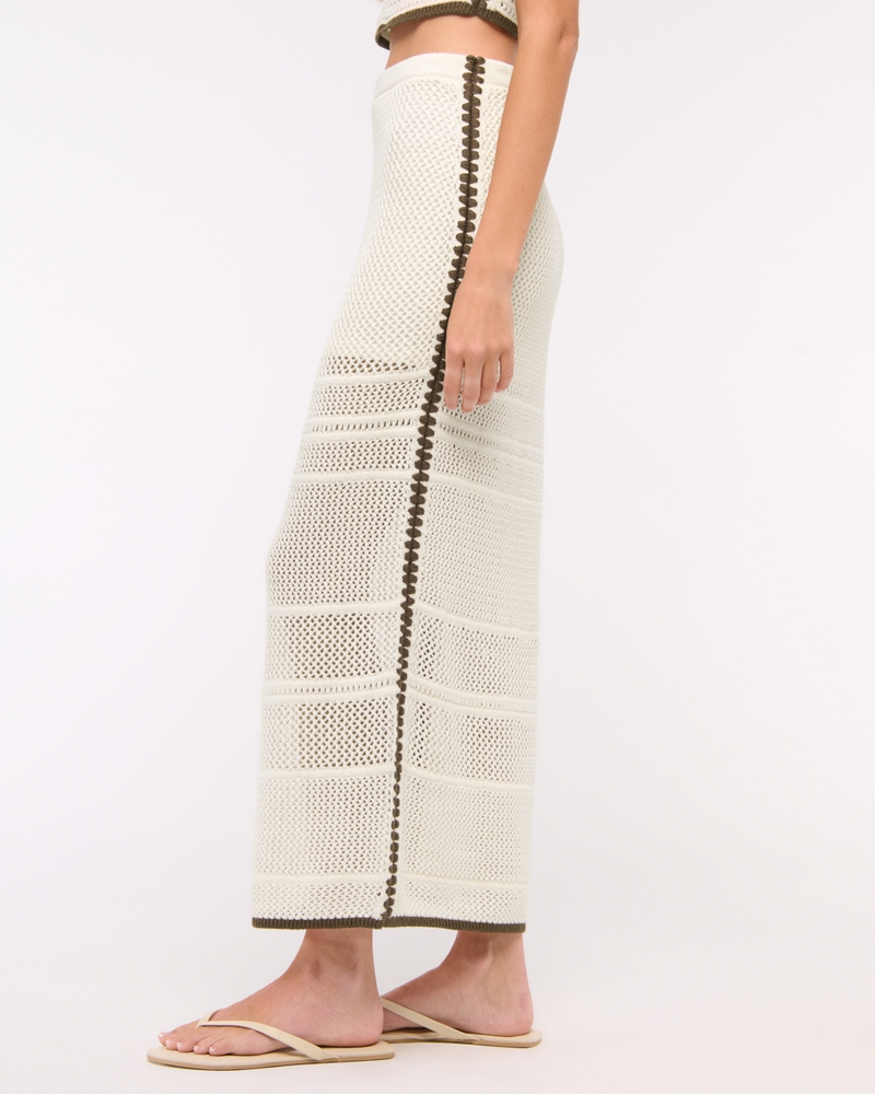 Mid Rise Crochet-Style Maxi Skirt(cream,XXS)