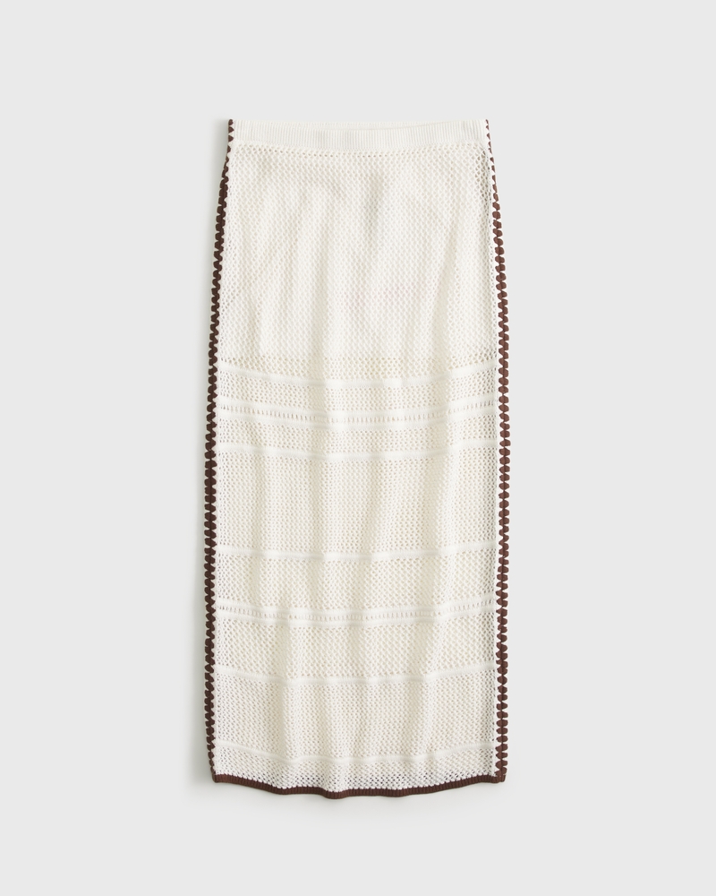 Mid Rise Crochet-Style Maxi Skirt(cream,XXS)