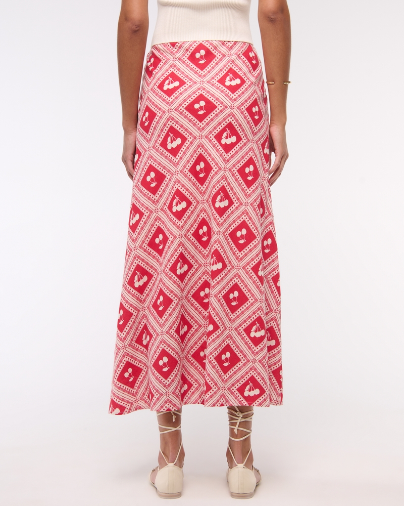 Mid Rise Linen-Blend Maxi Skirt(red cherry print,XXS)