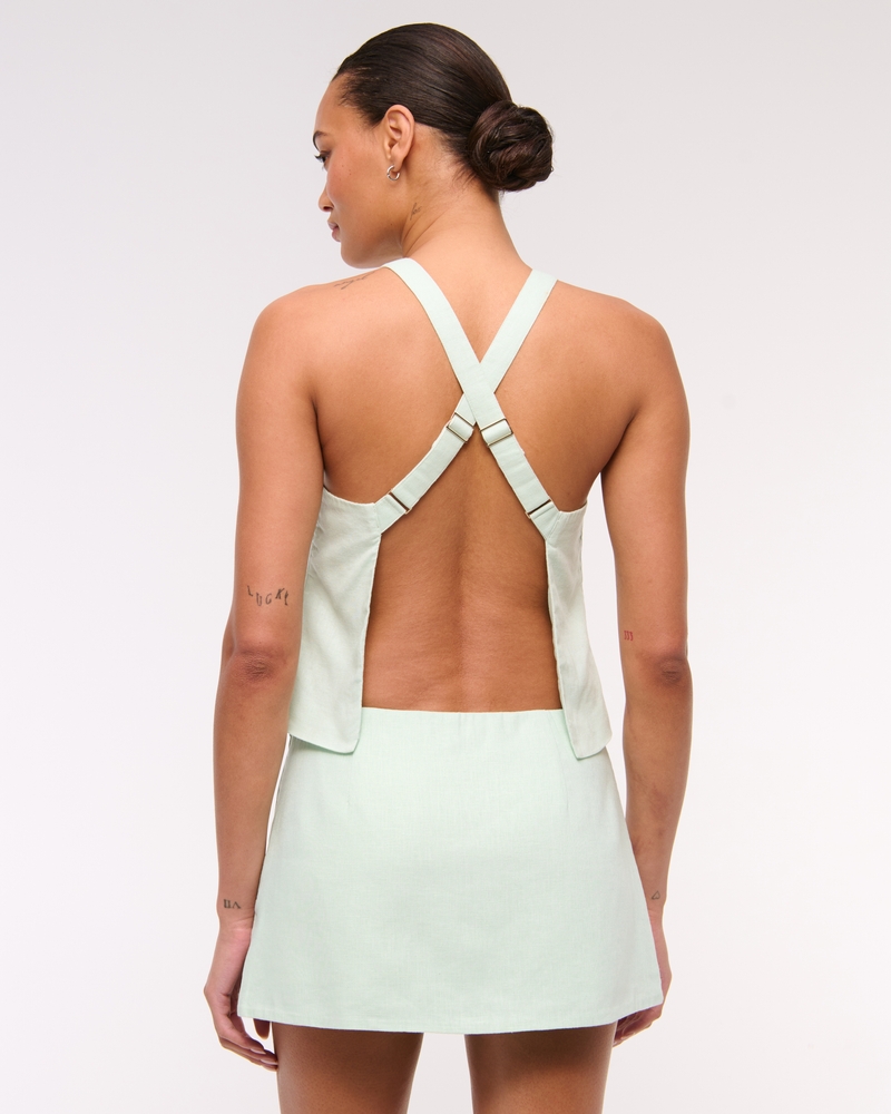 Mid Rise Tailored Micro Wrap Mini Skort(pale aqua,XXS)
