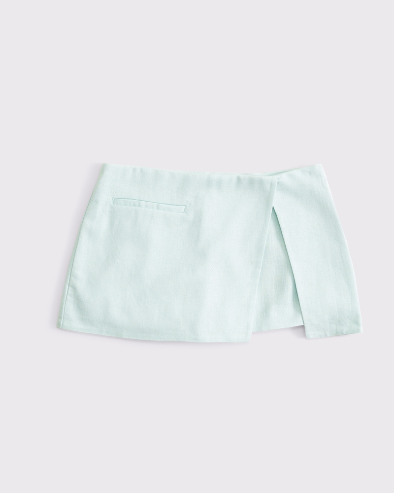 Mid Rise Tailored Micro Wrap Mini Skort(pale aqua,XXS)