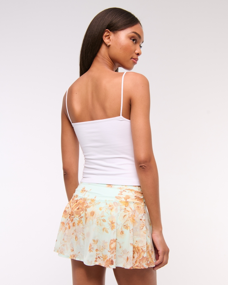 Mid Rise Asymmetrical Flirty Ruched Mini Skort(aqua pattern,XXS)