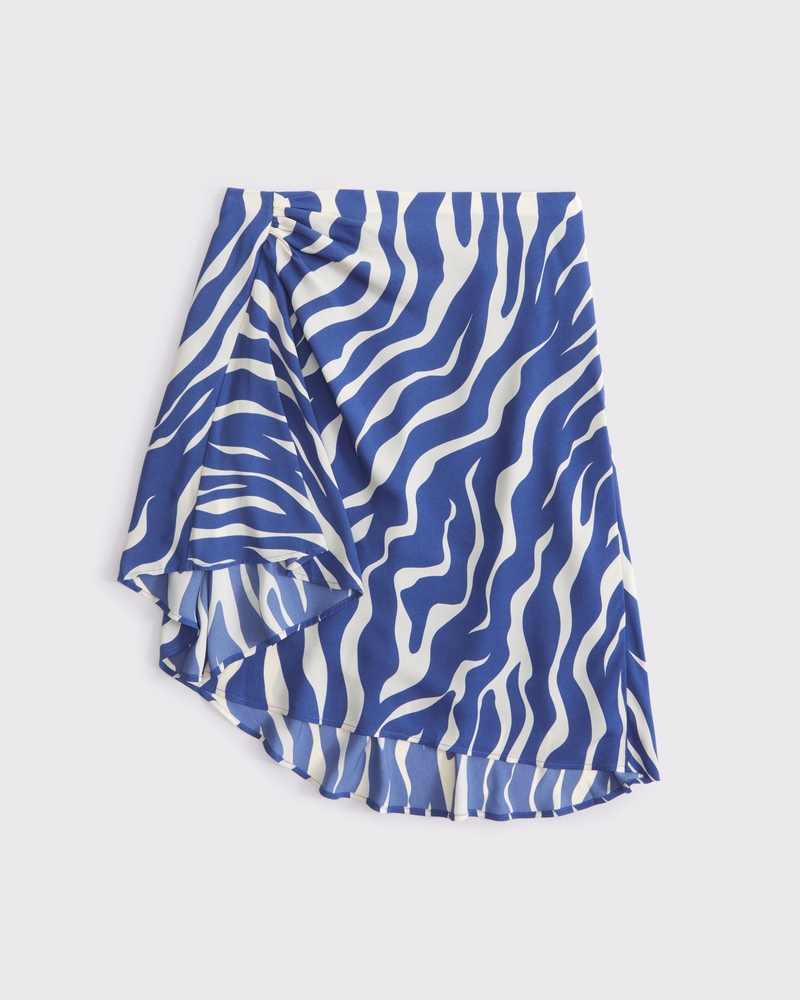 Low Rise Asymmetrical Hem Mini Skirt(blue pattern,XXS)