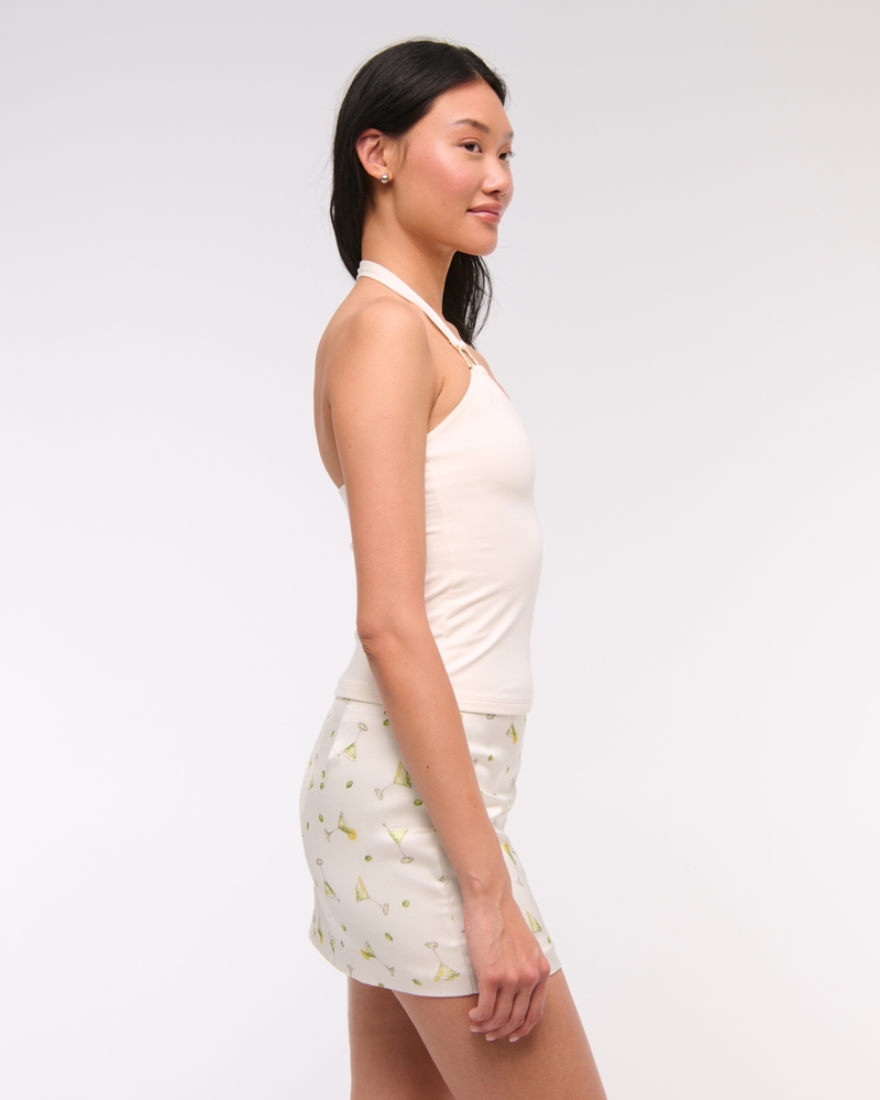 The A&F Scarlett Mid Rise Satin Mini Skort(white pattern,XXS)