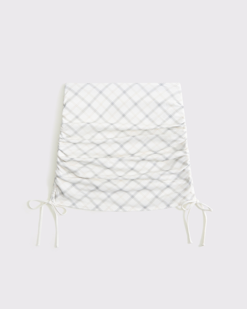 Low Rise Mesh Side Ruched Mini Skort(white plaid,XXS)