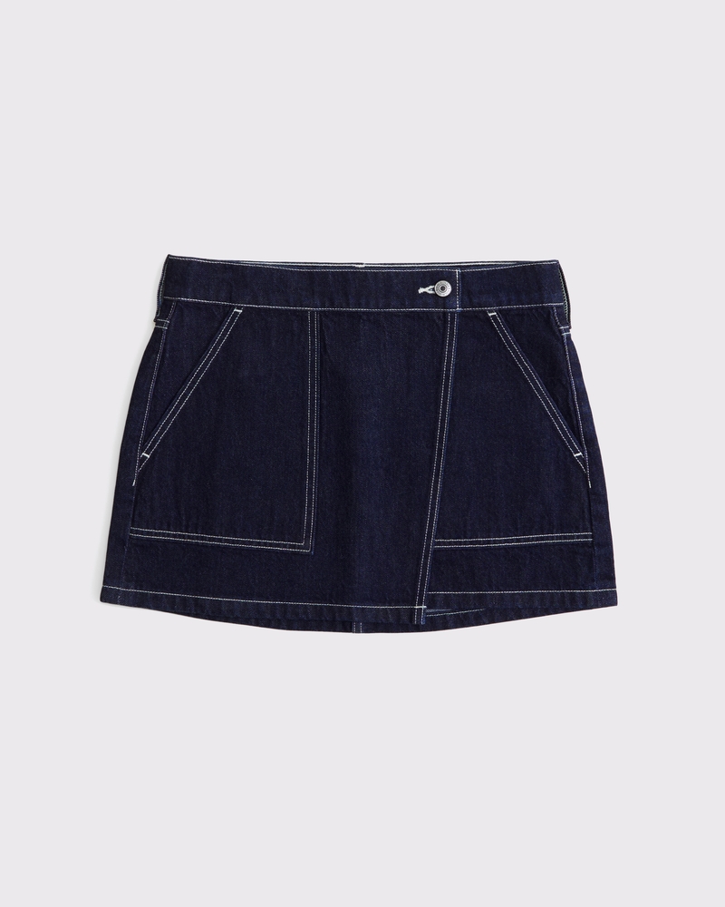 Mid Rise Denim Wrap Mini Skirt(dark denim,23)