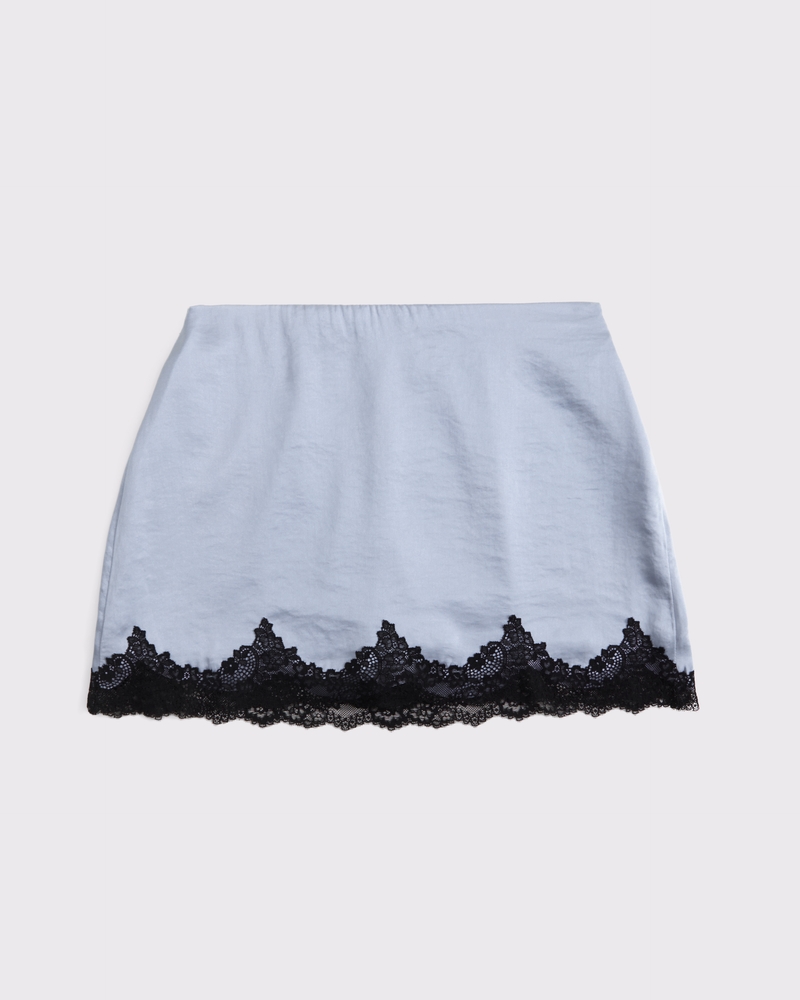 High Rise Lace & Satin Mini Skirt(blue smoke,XXS)