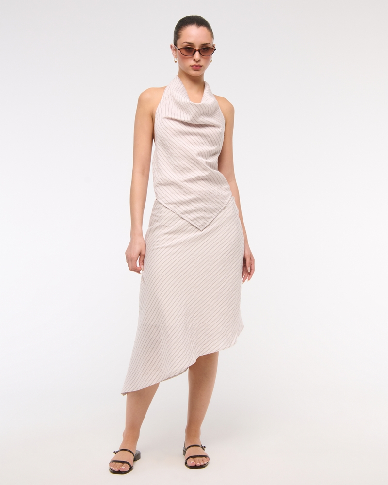 Mid Rise Asymmetrical Hem Midi Skirt