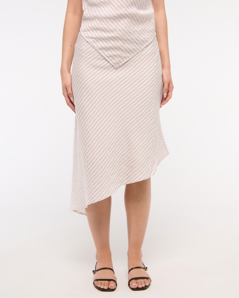 Mid Rise Asymmetrical Hem Midi Skirt(light brown stripe,XXS)