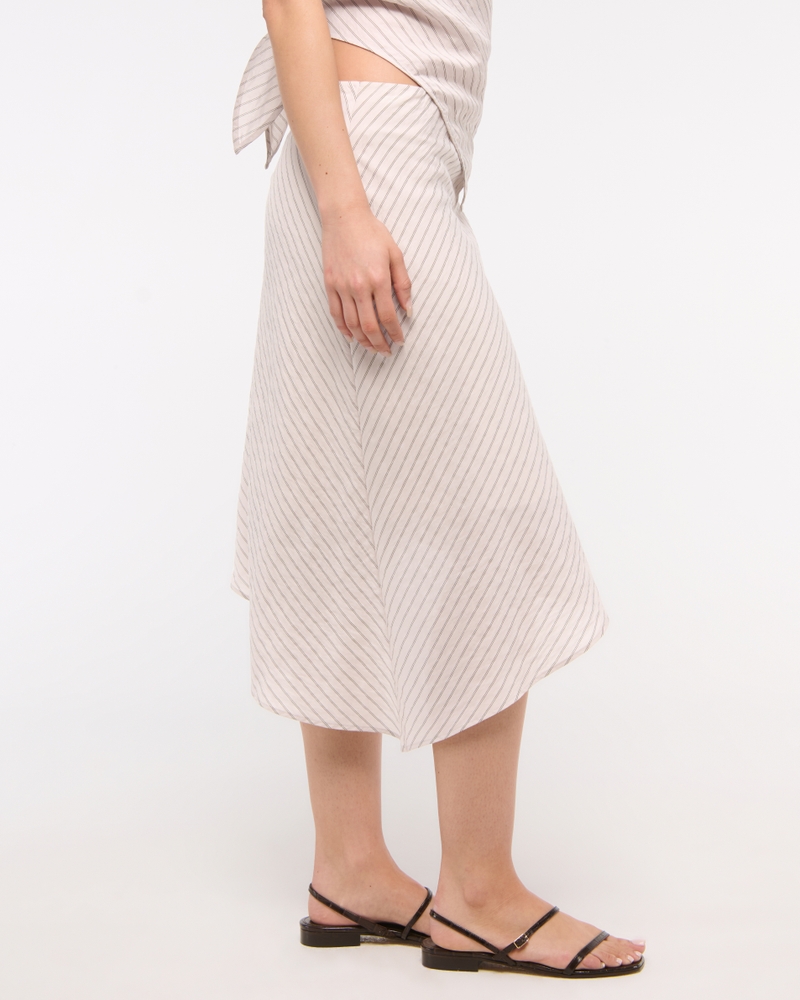 Mid Rise Asymmetrical Hem Midi Skirt(light brown stripe,XXS)