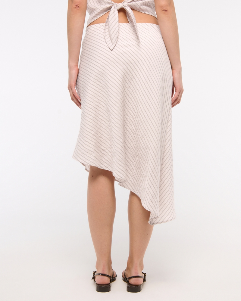 Mid Rise Asymmetrical Hem Midi Skirt(light brown stripe,XXS)