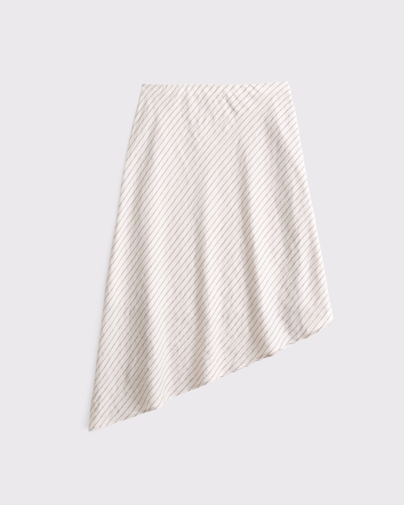 Mid Rise Asymmetrical Hem Midi Skirt(light brown stripe,XXS)