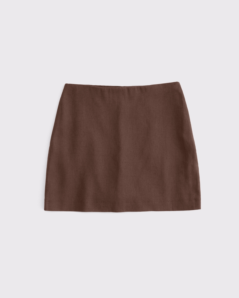 The A&F Scarlett Linen-Blend Mini Skort(brown,XXS)