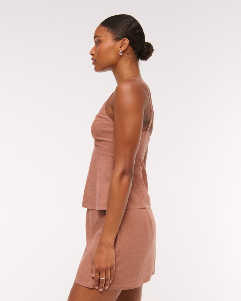 The A&F Scarlett Linen-Blend Mini Skort(brown,XXS)