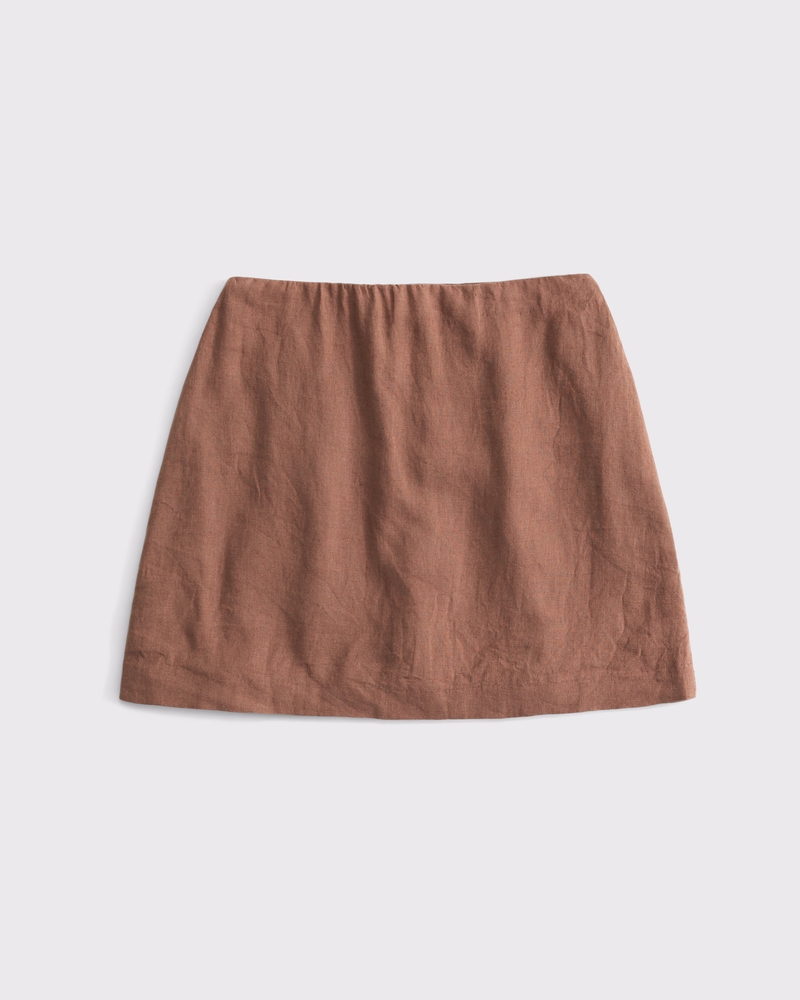 The A&F Scarlett Linen-Blend Mini Skort(brown,XXS)