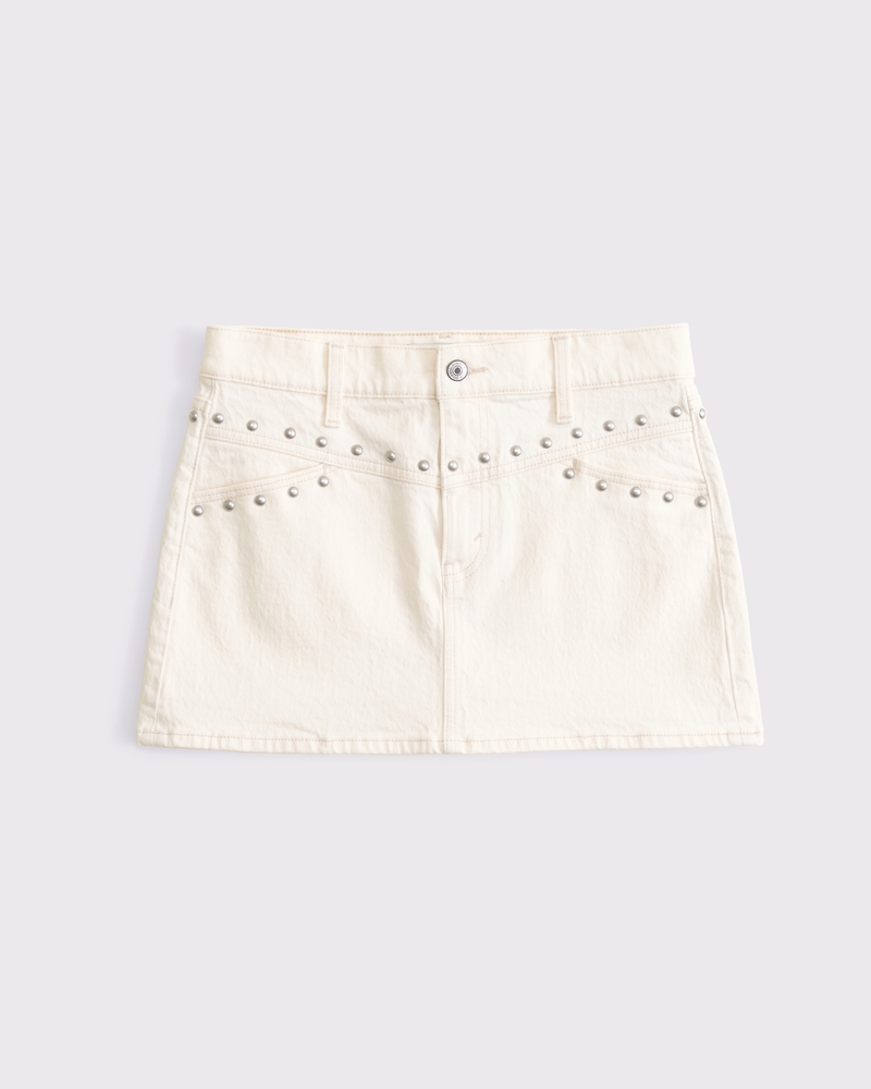 Mid Rise Studded Denim Mini Skirt(cream,23)