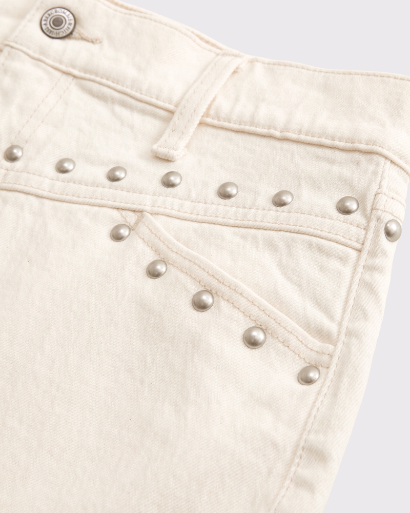 Mid Rise Studded Denim Mini Skirt(cream,23)