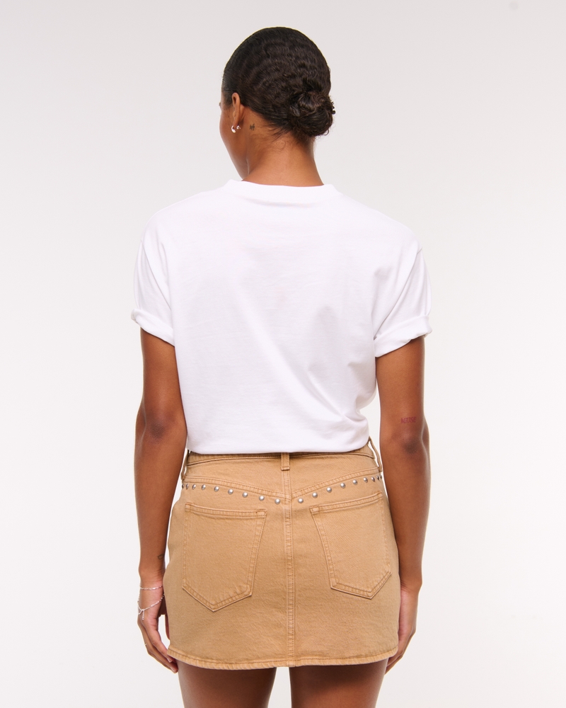 Curve Love Mid Rise Denim Studded Mini Skirt(brown,23)