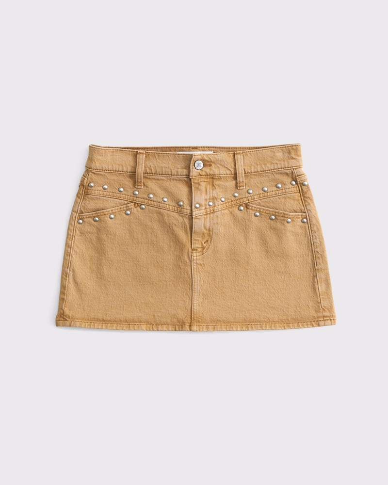 Curve Love Mid Rise Denim Studded Mini Skirt(brown,23)