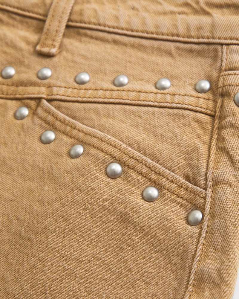 Curve Love Mid Rise Denim Studded Mini Skirt(brown,23)