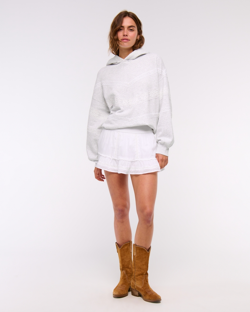 Flirty Lace-Trim Mini Skort(white,XXS)
