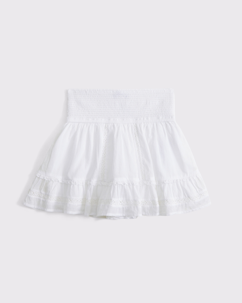 Flirty Lace-Trim Mini Skort(white,XXS)