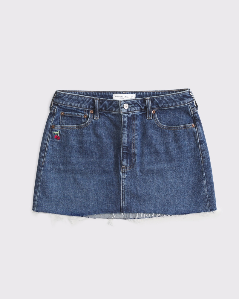 Curve Love Mid Rise Denim Mini Skirt(medium cherry embroidery,23)
