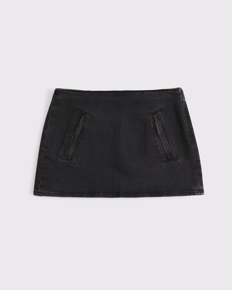 The A&F Scarlett Mid Rise Denim Micro Skort(black,23)
