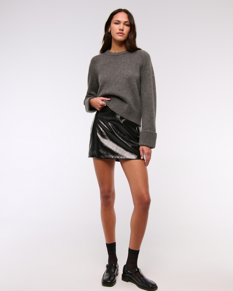 The A&F Scarlett Vegan Leather Mini Skort(black,XXS)