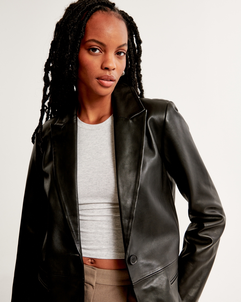 Genuine Leather Blazer(black,XXS)