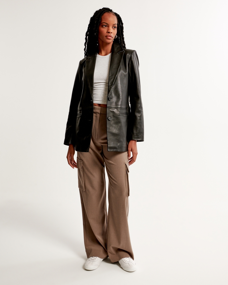 Genuine Leather Blazer(black,XXS)