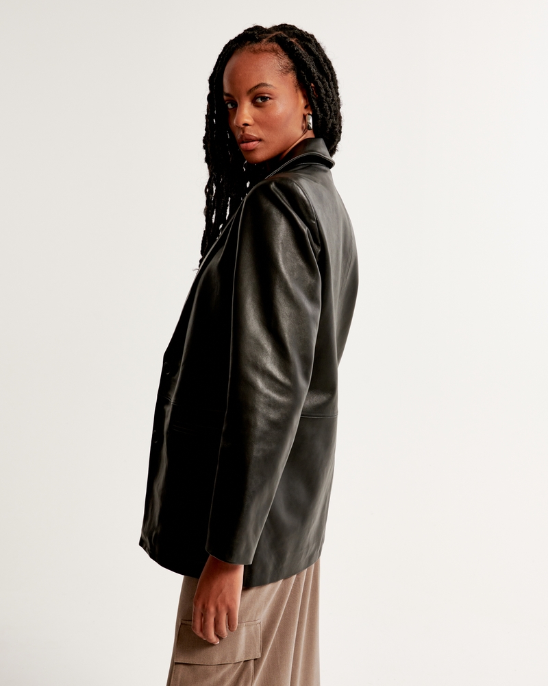 Genuine Leather Blazer(black,XXS)