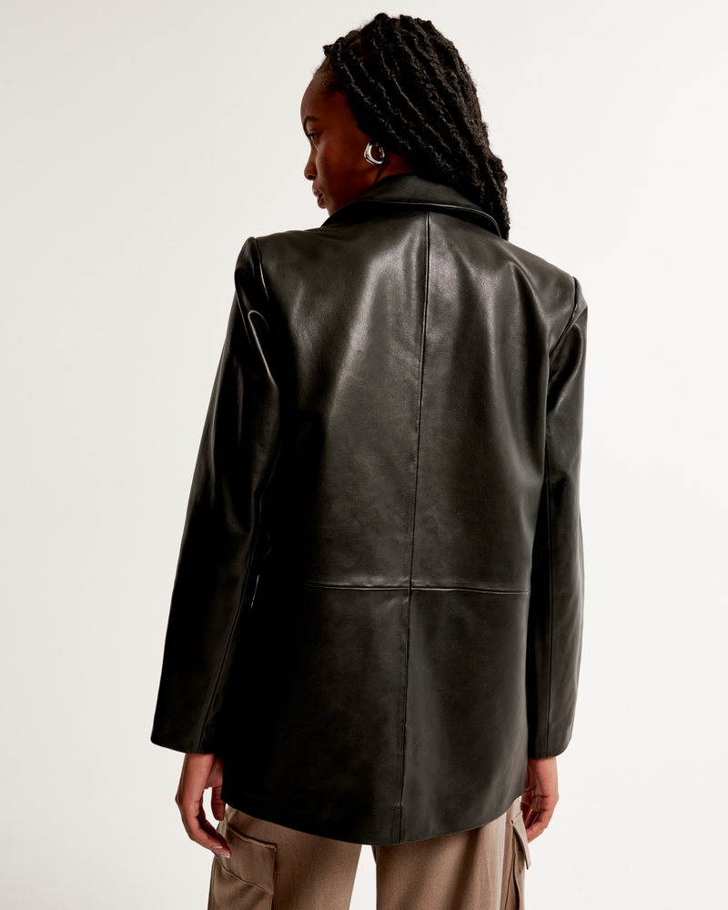 Genuine Leather Blazer(black,XXS)