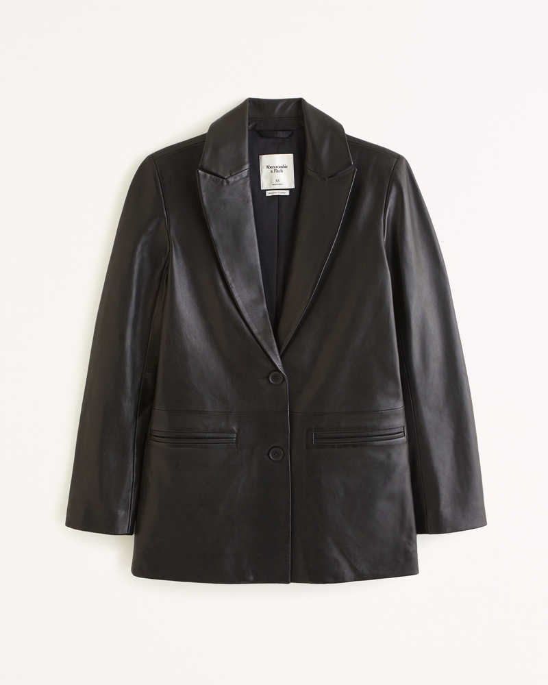 Genuine Leather Blazer(black,XXS)