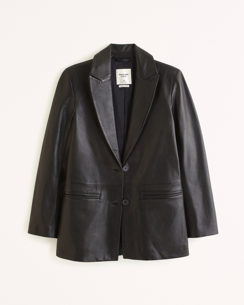 Genuine Leather Blazer(black,XXS)