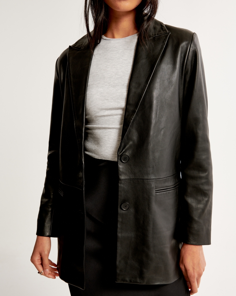 Genuine Leather Blazer(black,XXS)