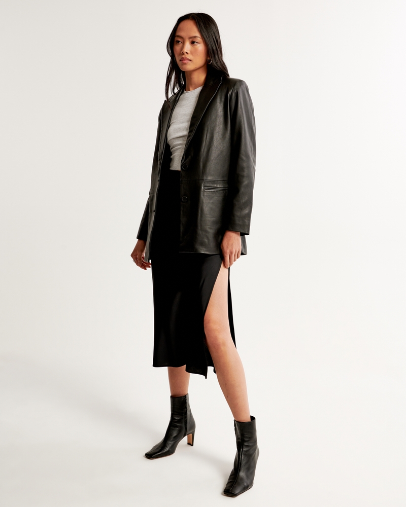 Genuine Leather Blazer(black,XXS)