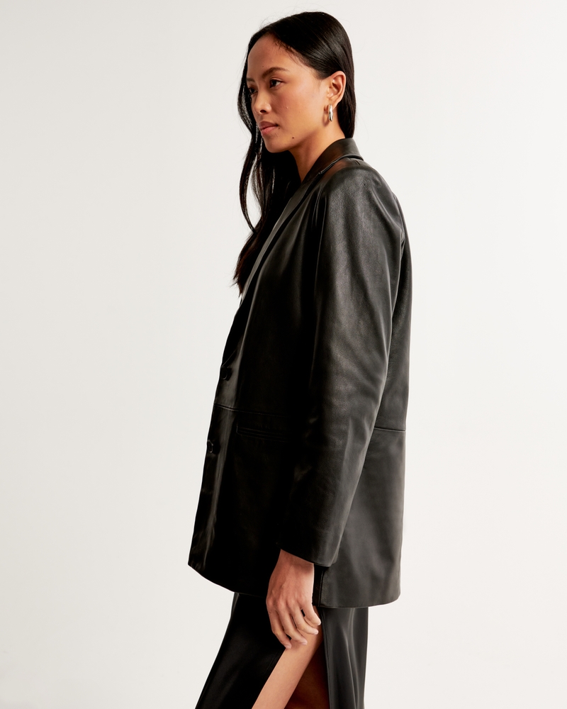 Genuine Leather Blazer(black,XXS)