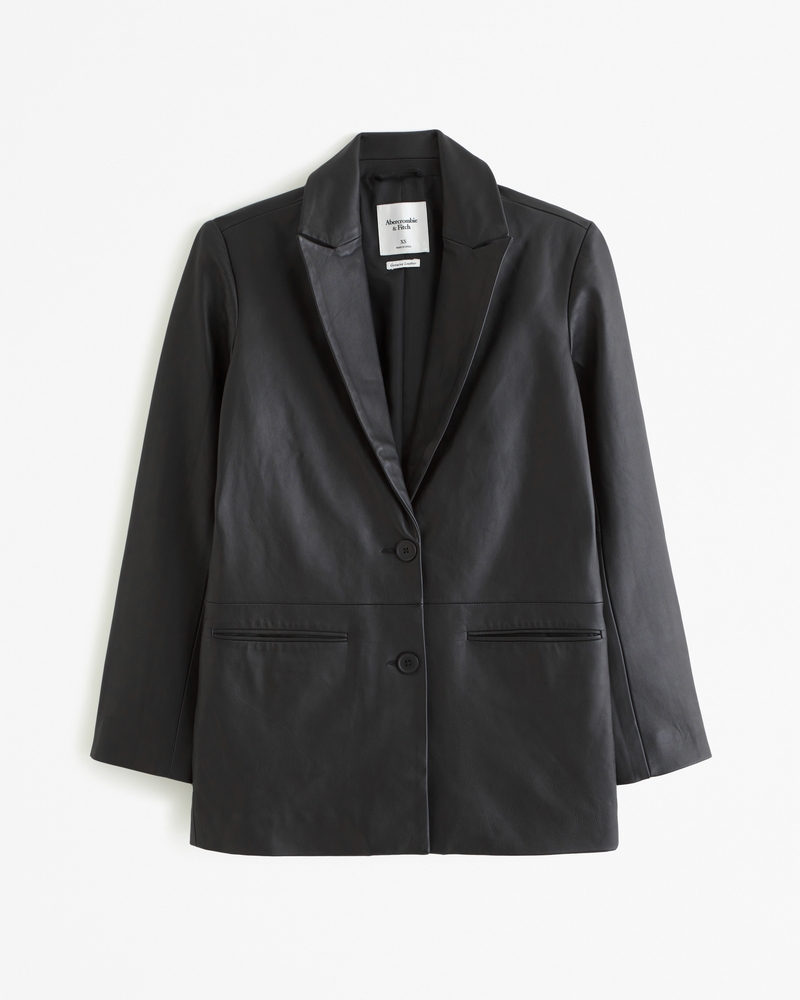 Genuine Leather Blazer(black,XXS)