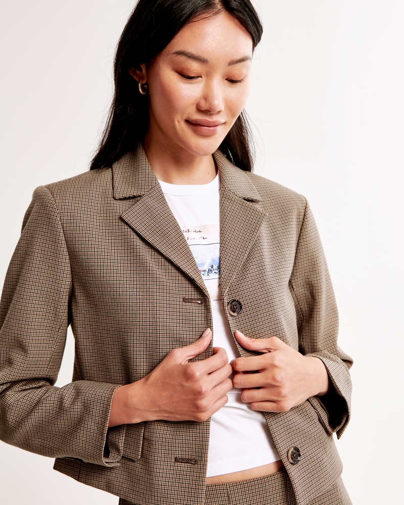 Short Menswear Blazer(brown plaid,XXS)