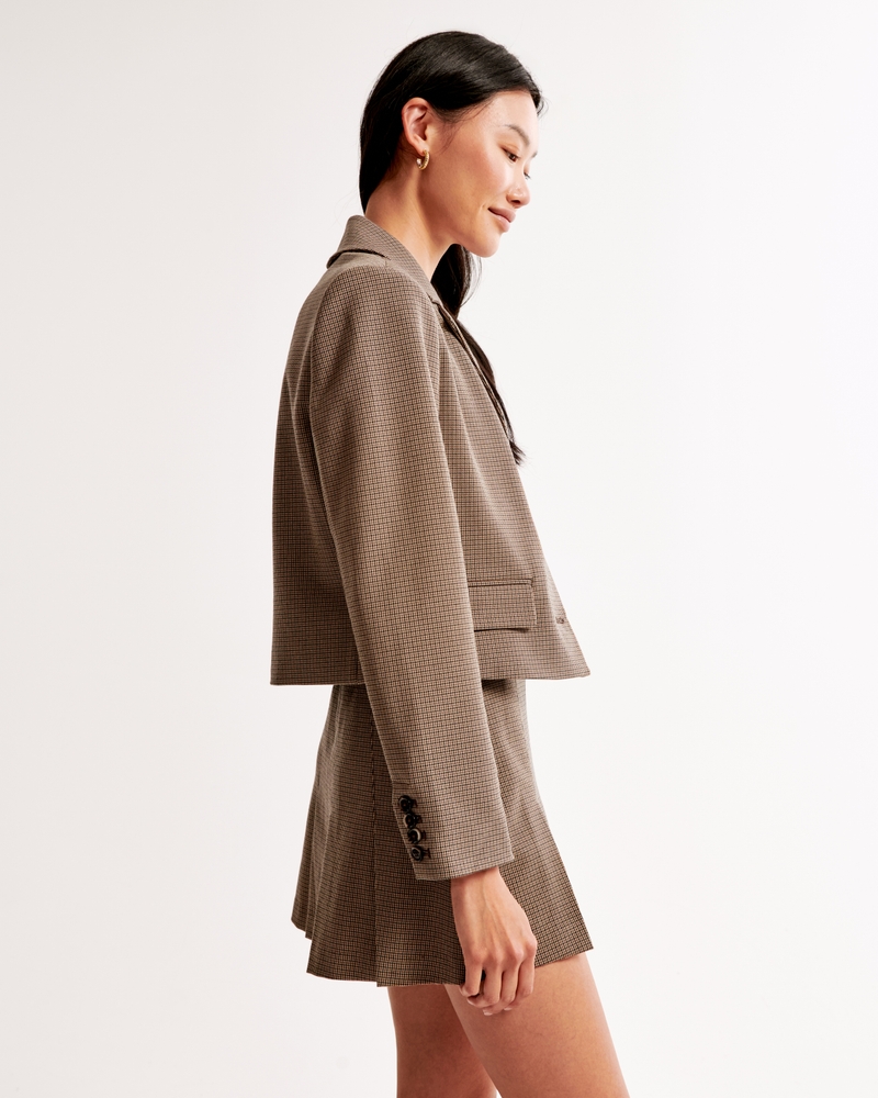 Short Menswear Blazer(brown plaid,XXS)