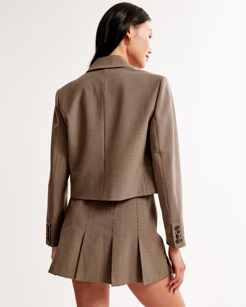 Short Menswear Blazer(brown plaid,XXS)