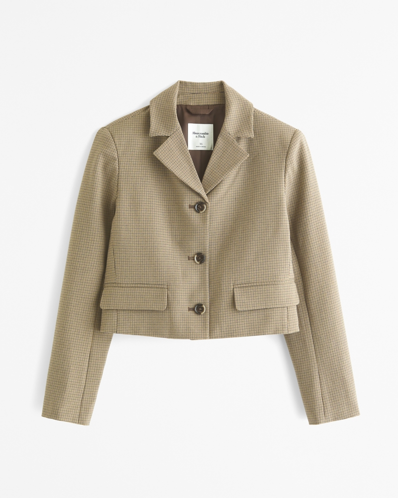 Short Menswear Blazer(brown plaid,XXS)